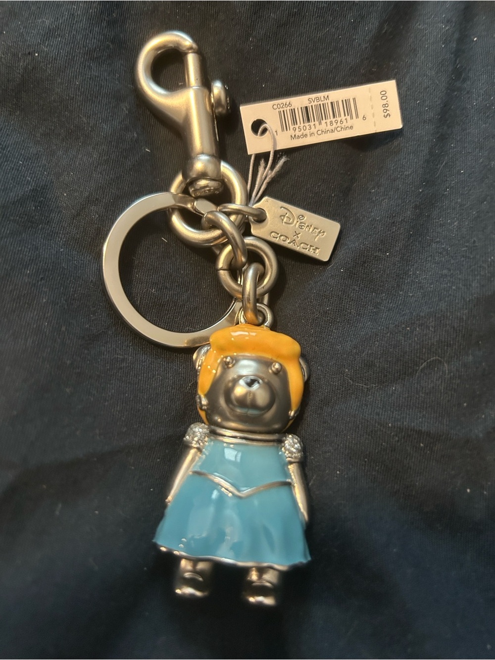 Coach Cinderella Enamel Bear Keychain - Blue Dress, Yellow Hair